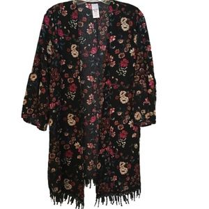 Black floral kimono NWOT one size